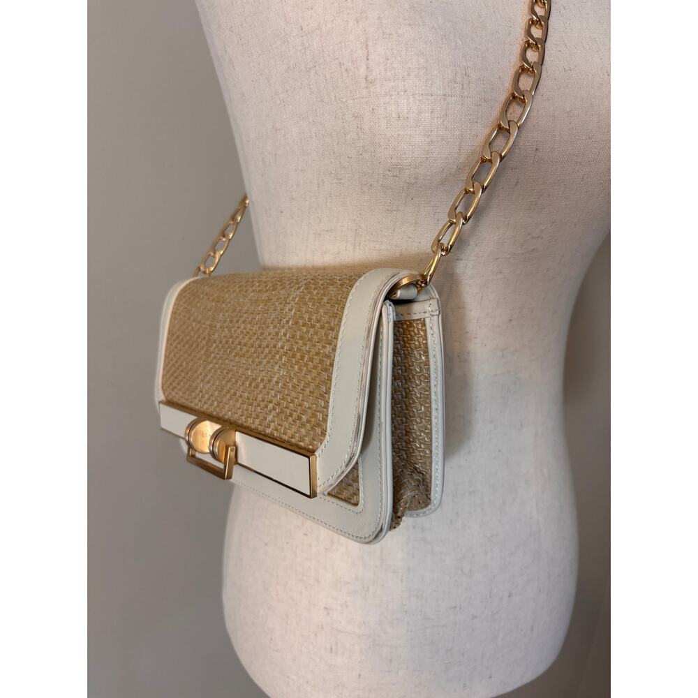 Reiss Lexi Raffia White Gold Chain Shoulder Bag - Picture 2 of 12